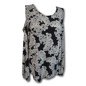 INC Womens Black Gray Floral Cold Shoulder Scoop Neck Pullover Top Size: L